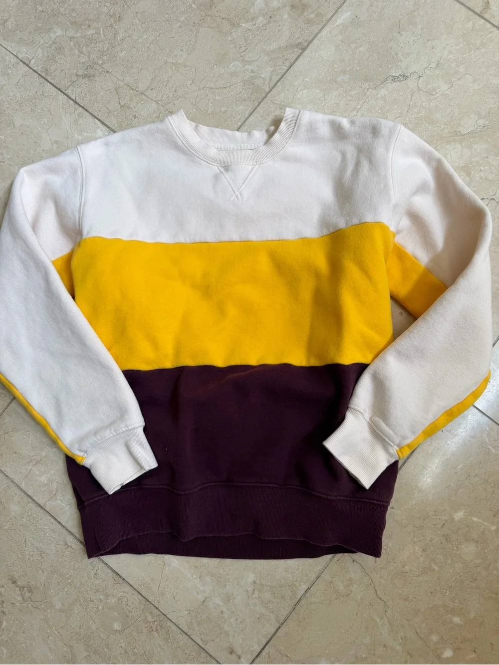 Aritzia TNA Colorblock Crewneck Sweater - Cream, Yellow & Maroon size XS